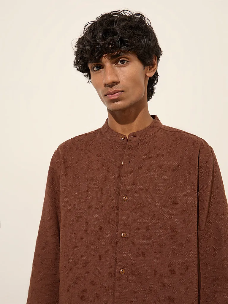 ETA Brown Textured Relaxed-Fit Cotton Shirt