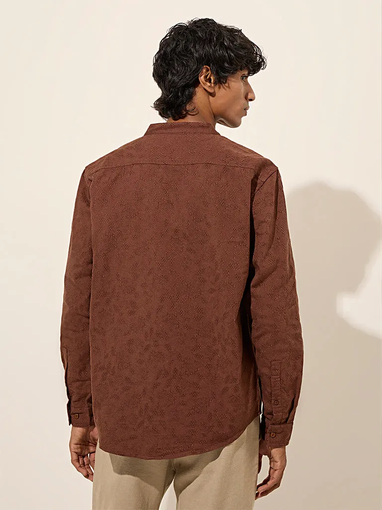 ETA Brown Textured Relaxed-Fit Cotton Shirt