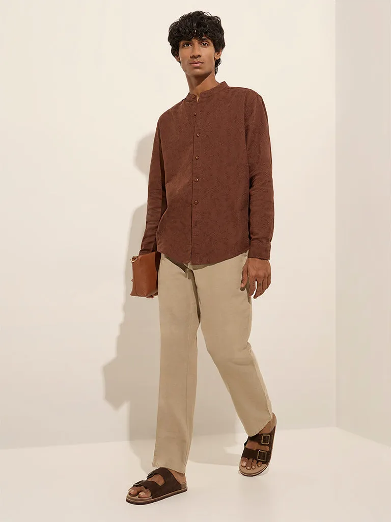 ETA Brown Textured Relaxed-Fit Cotton Shirt