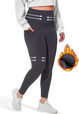Fleece Lined Leggings for Women with Pockets, Tummy Control High Waisted Plus Size Compression Yoga Pants(S-3XL)