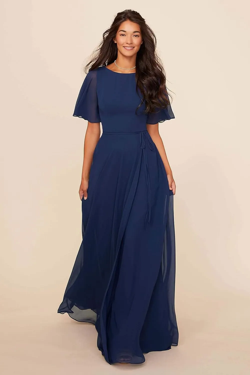 Flutter Sleeve Bridesmaid Dresses for Women 2025 Chiffon Formal Wedding Guest Dress with Pockets Sash