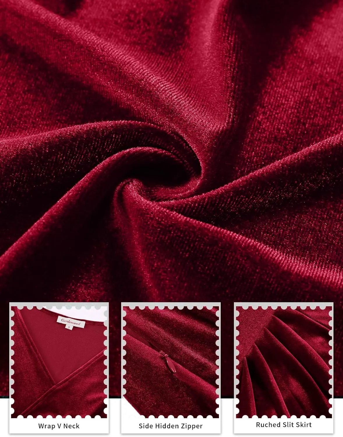 Gardenwed Womens Long Sleeve Velvet Maxi Dress Plus Size Wrap V Neck Long Formal Evening Cocktail Party Dress