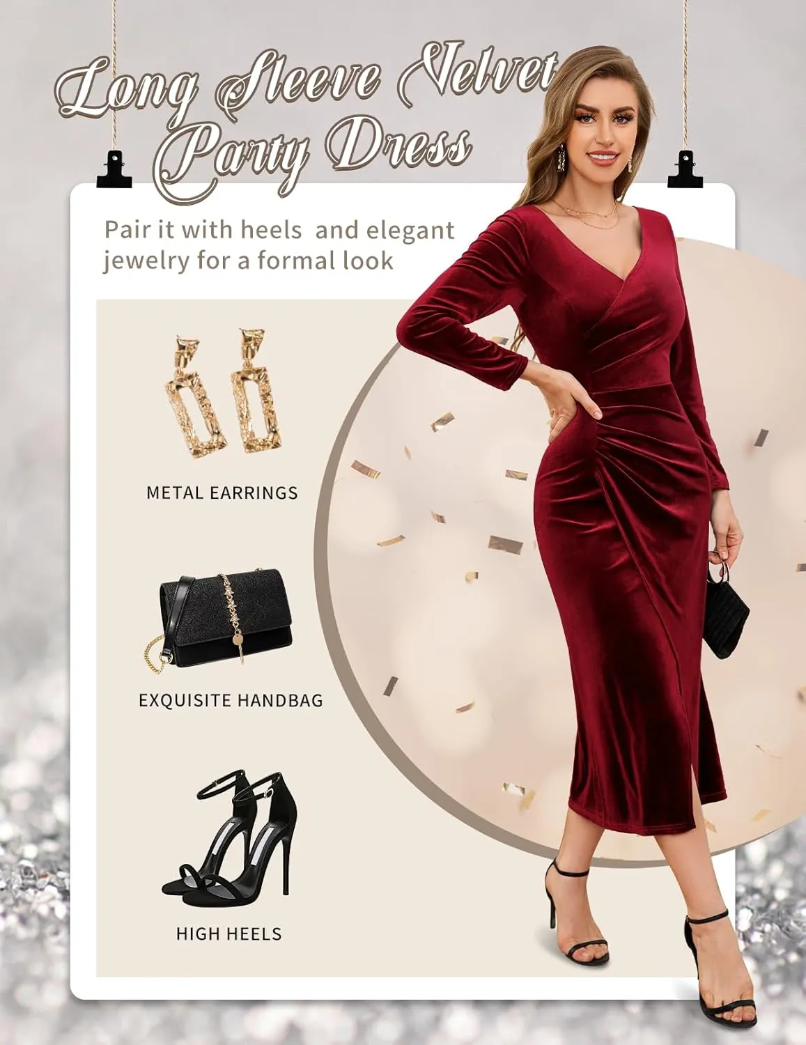 Gardenwed Womens Long Sleeve Velvet Maxi Dress Plus Size Wrap V Neck Long Formal Evening Cocktail Party Dress
