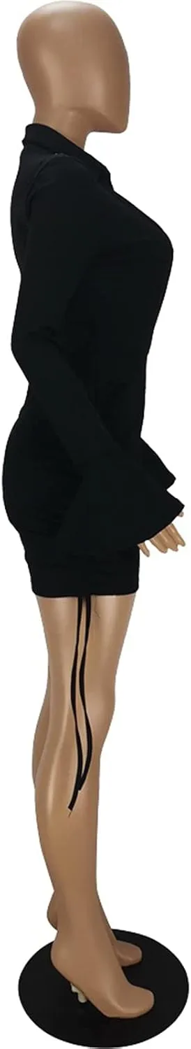 GEMEIQ Womens Sexy V Neck Long Trumpet Sleeve Jumpsuit Short Pants Bodycon One Piece Outfits Clubwear Party Romper