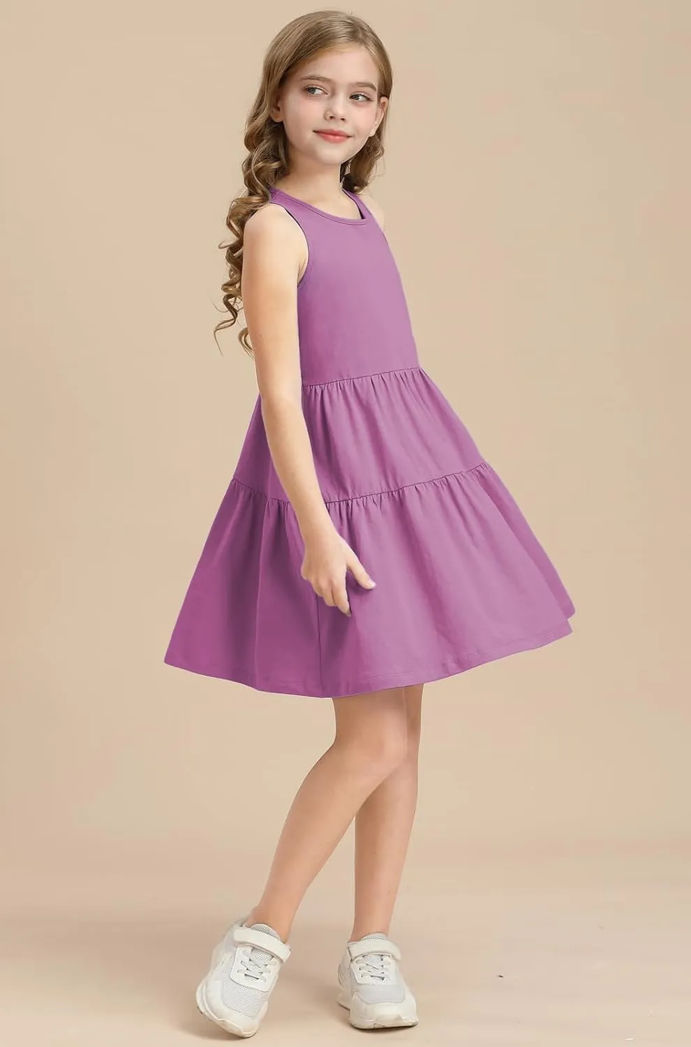 Girls Summer Midi Dress Sleeveless Back Detailed Tiered Sundress Vacation Beach 5-10 Years
