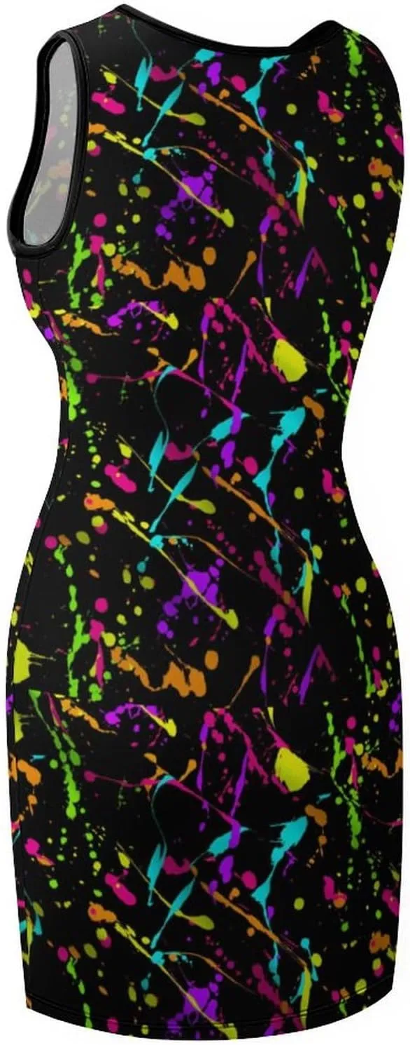 Glow in Dark Splatter Neon (11) Summer Dresses for Women 2024 Beach Sundress Women's Sleeveless Dress