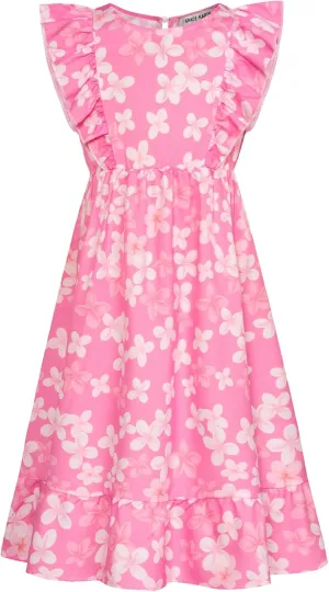 GRACE KARIN Girls Dress Ruffle Sleeve Striped Floral Spring Summer Dress for Kids 6-14Y