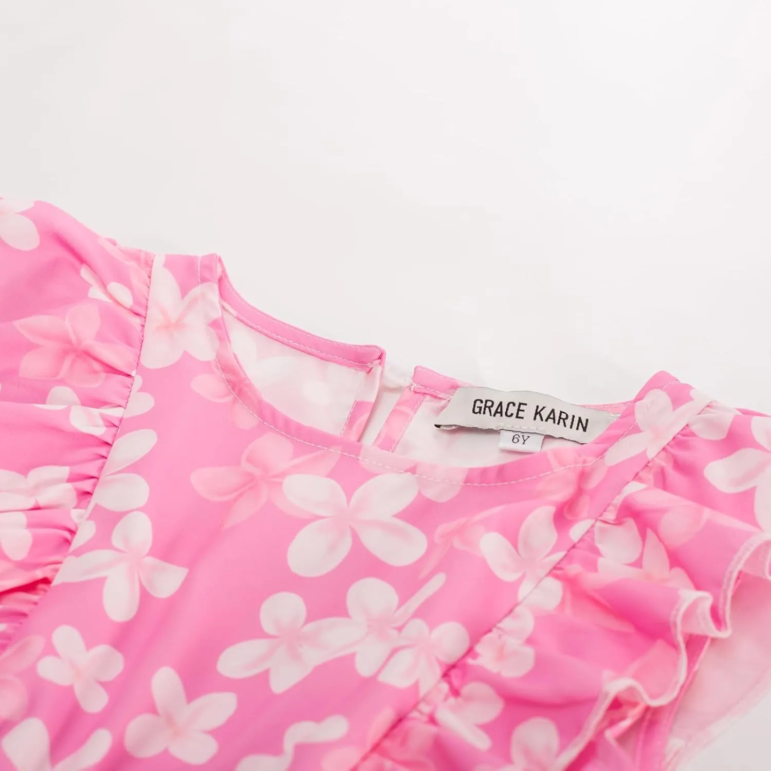 GRACE KARIN Girls Dress Ruffle Sleeve Striped Floral Spring Summer Dress for Kids 6-14Y