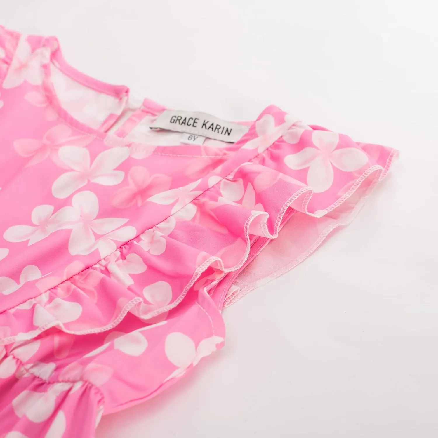 GRACE KARIN Girls Dress Ruffle Sleeve Striped Floral Spring Summer Dress for Kids 6-14Y