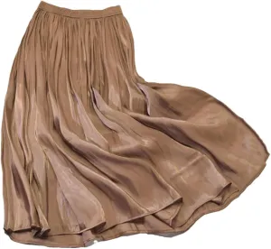 Hgvcfcv Solid Midi Pleated Skirt Women High Waist Spring Summer Ladies Satin Maxi Skirt Female Women's Skirts