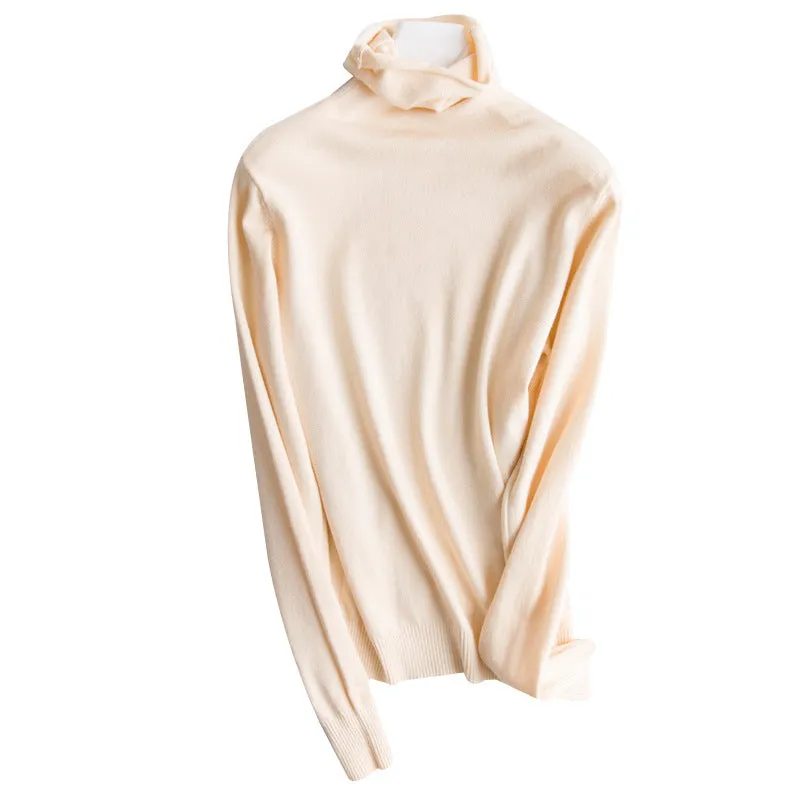 High Collar Wool Women Stretchable Turtleneck Slimming All-Matching Sweater Pullover