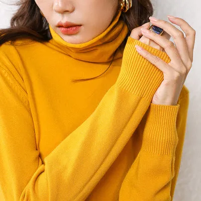 High Collar Wool Women Stretchable Turtleneck Slimming All-Matching Sweater Pullover