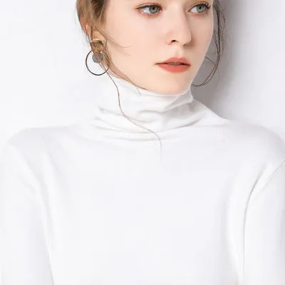 High Collar Wool Women Stretchable Turtleneck Slimming All-Matching Sweater Pullover