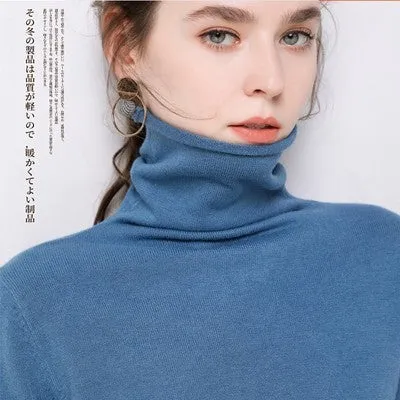High Collar Wool Women Stretchable Turtleneck Slimming All-Matching Sweater Pullover