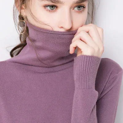High Collar Wool Women Stretchable Turtleneck Slimming All-Matching Sweater Pullover