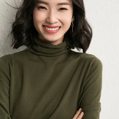 High Collar Wool Women Stretchable Turtleneck Slimming All-Matching Sweater Pullover