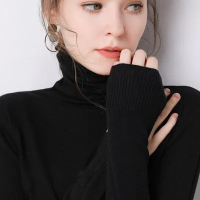 High Collar Wool Women Stretchable Turtleneck Slimming All-Matching Sweater Pullover