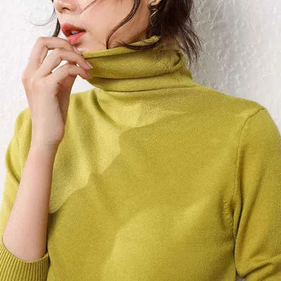 High Collar Wool Women Stretchable Turtleneck Slimming All-Matching Sweater Pullover