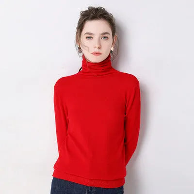 High Collar Wool Women Stretchable Turtleneck Slimming All-Matching Sweater Pullover