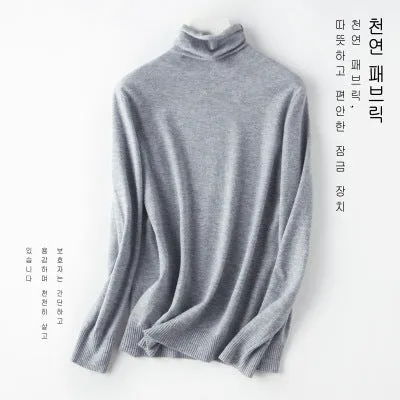 High Collar Wool Women Stretchable Turtleneck Slimming All-Matching Sweater Pullover