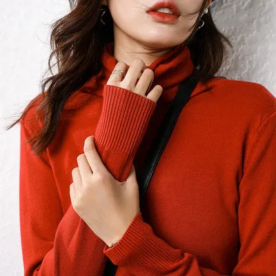 High Collar Wool Women Stretchable Turtleneck Slimming All-Matching Sweater Pullover