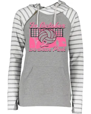 In Oct We Wear Pink Distressed Net Volleyball Pink Out Breast Cancer Awareness Women's Cowl Double Hood Top