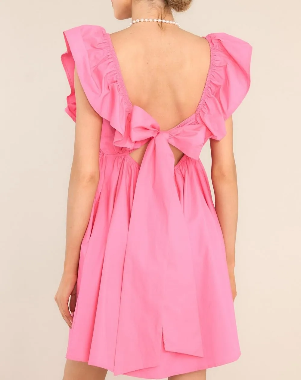Juakoso Women Y2k Cute Babydoll Mini Dress Bow Tie A-Line Ruffle Short Dress Fairycore Backless Flowy Sun Dress