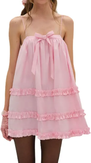 Juakoso Women Y2k Cute Babydoll Mini Dress Bow Tie A-Line Ruffle Short Dress Fairycore Backless Flowy Sun Dress