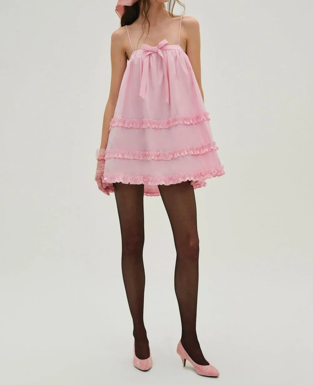 Juakoso Women Y2k Cute Babydoll Mini Dress Bow Tie A-Line Ruffle Short Dress Fairycore Backless Flowy Sun Dress