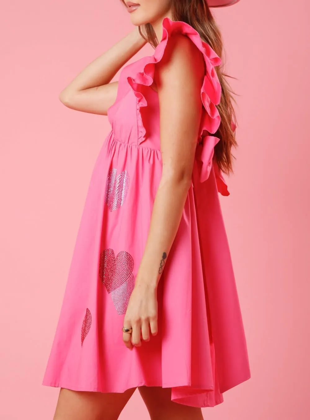 Juakoso Women Y2k Cute Babydoll Mini Dress Bow Tie A-Line Ruffle Short Dress Fairycore Backless Flowy Sun Dress