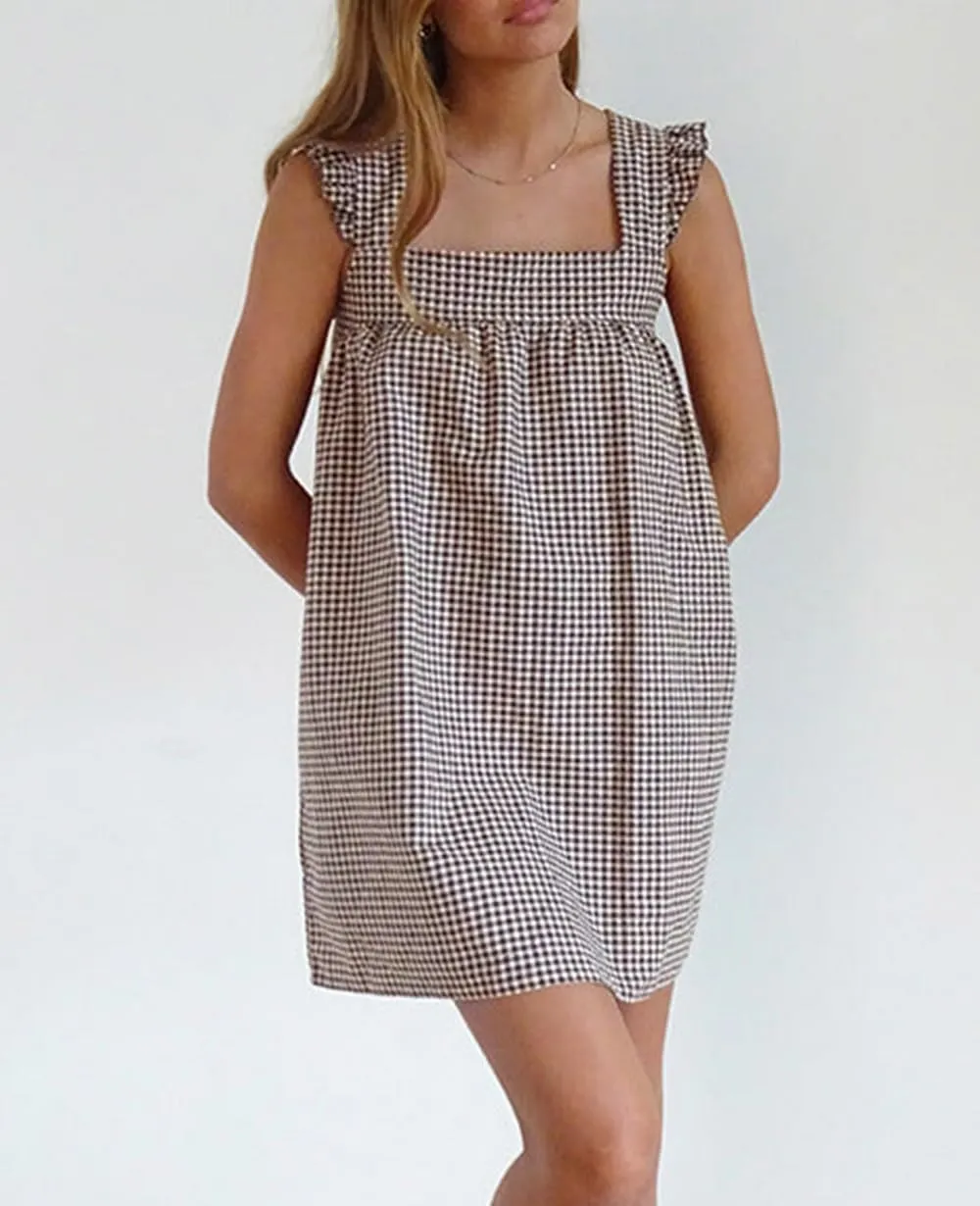 Juakoso Women Y2k Cute Babydoll Mini Dress Bow Tie A-Line Ruffle Short Dress Fairycore Backless Flowy Sun Dress