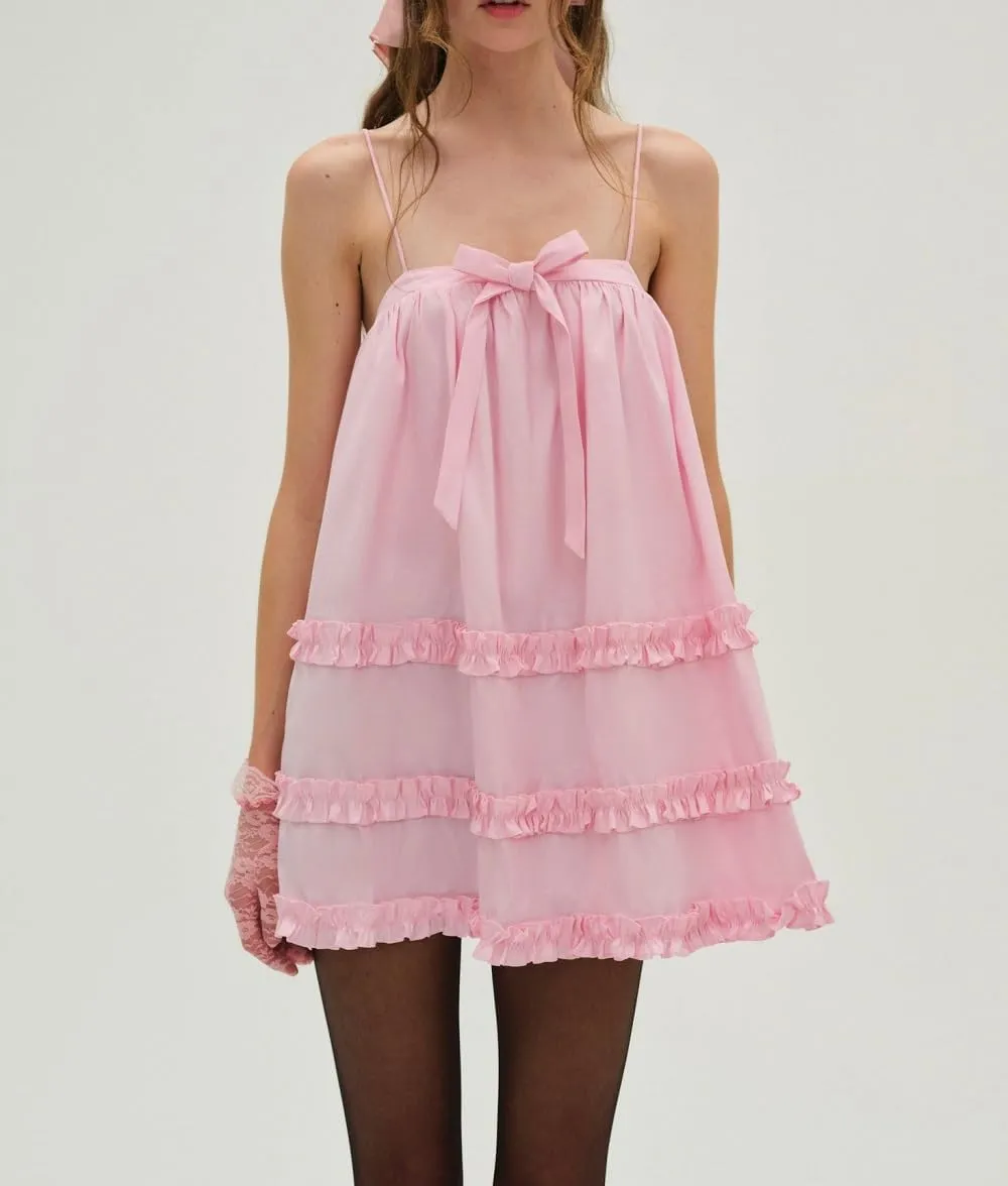 Juakoso Women Y2k Cute Babydoll Mini Dress Bow Tie A-Line Ruffle Short Dress Fairycore Backless Flowy Sun Dress