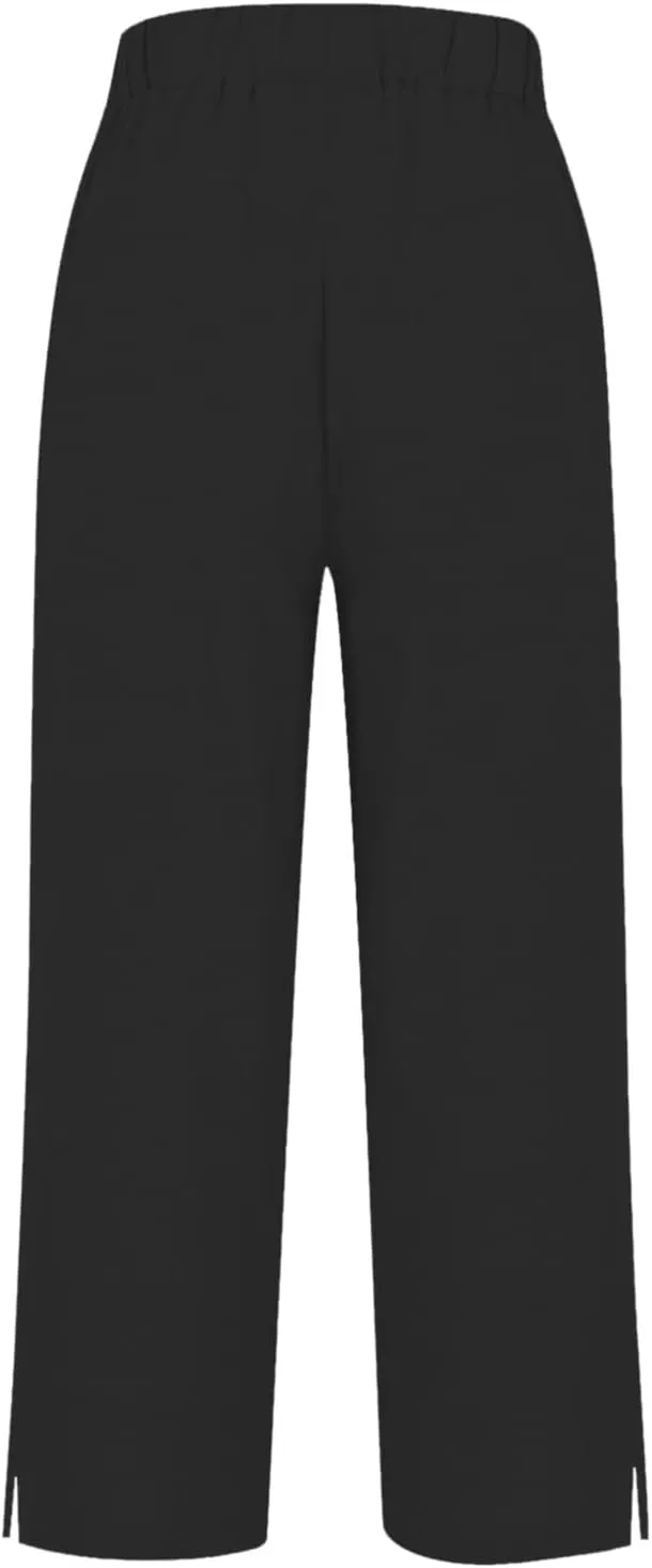 Linen Pants for Women Trendy Solid Straight Elastic Pant Long Drawstring Waist Cotton Casual Slit Plus Size Trousers