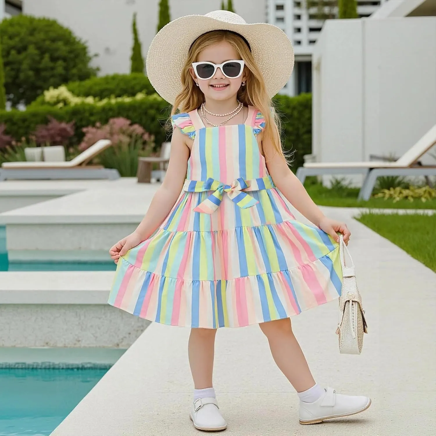 Little Bitty Toddler Summer Girls Dresses Flutter Sleeve Casual Skater Swing Wedding Guest Cocktail Party Sundress 2-7 Years