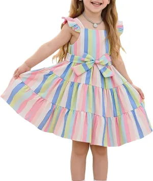 Little Bitty Toddler Summer Girls Dresses Flutter Sleeve Casual Skater Swing Wedding Guest Cocktail Party Sundress 2-7 Years