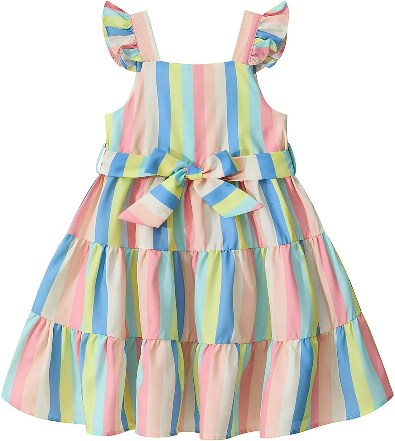 Little Bitty Toddler Summer Girls Dresses Flutter Sleeve Casual Skater Swing Wedding Guest Cocktail Party Sundress 2-7 Years