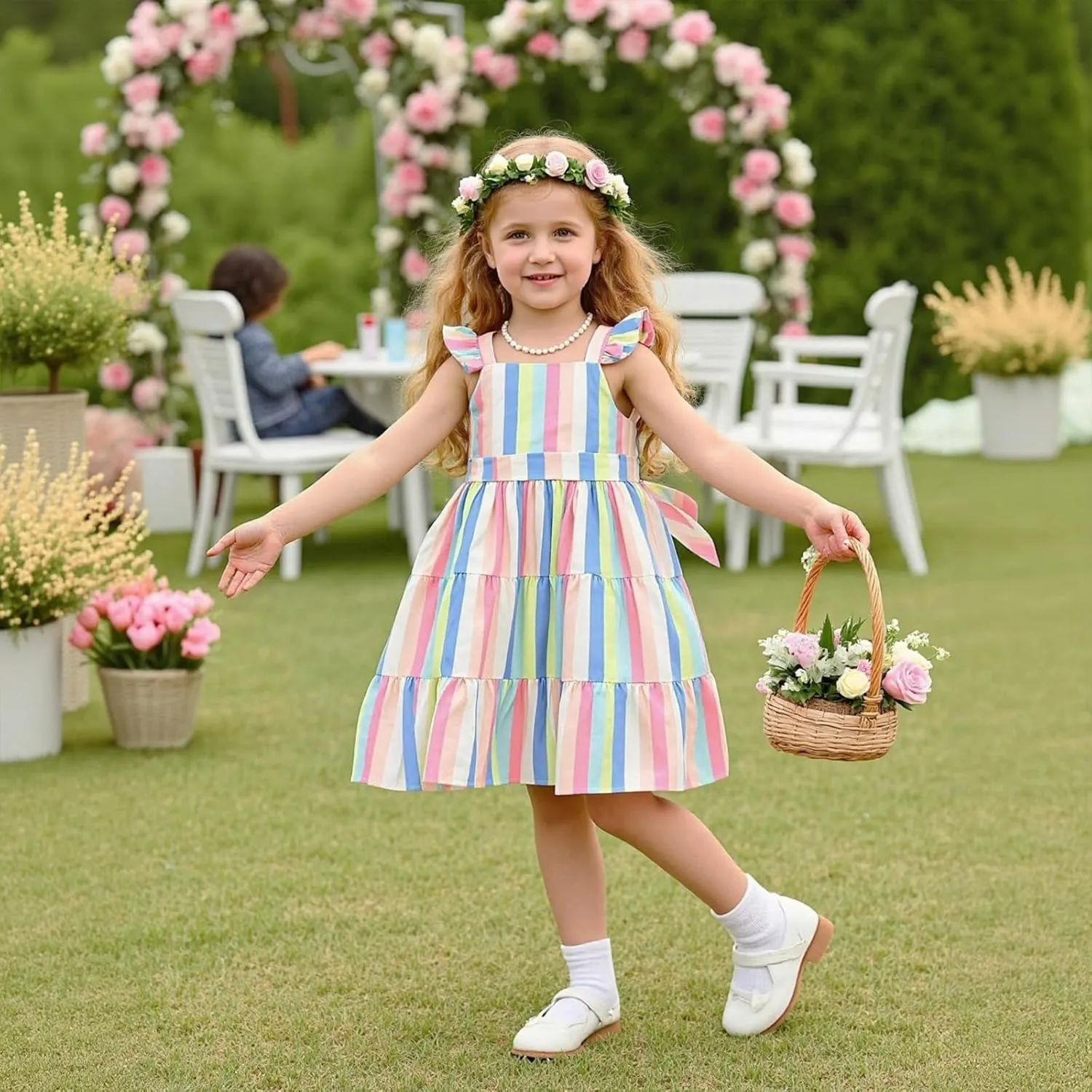 Little Bitty Toddler Summer Girls Dresses Flutter Sleeve Casual Skater Swing Wedding Guest Cocktail Party Sundress 2-7 Years