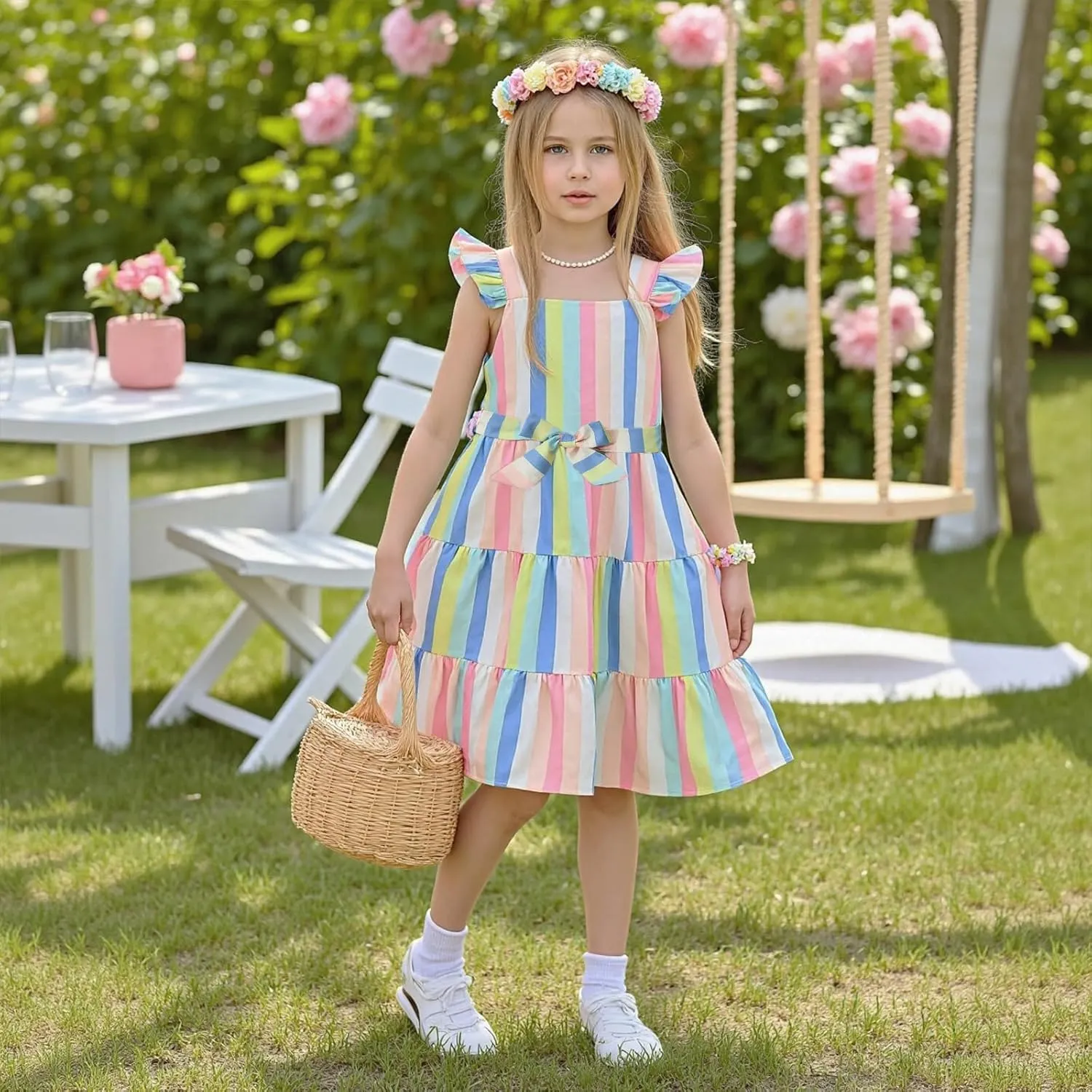 Little Bitty Toddler Summer Girls Dresses Flutter Sleeve Casual Skater Swing Wedding Guest Cocktail Party Sundress 2-7 Years