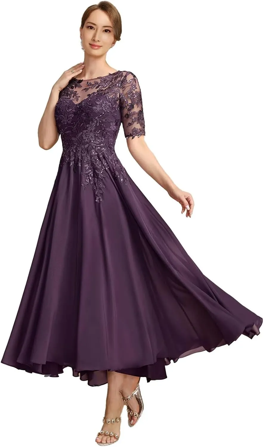 Long Chiffon Mother of The Bride Dresses Tea Length Women Wedding Guest Dressy for Evening Gowns Outfit