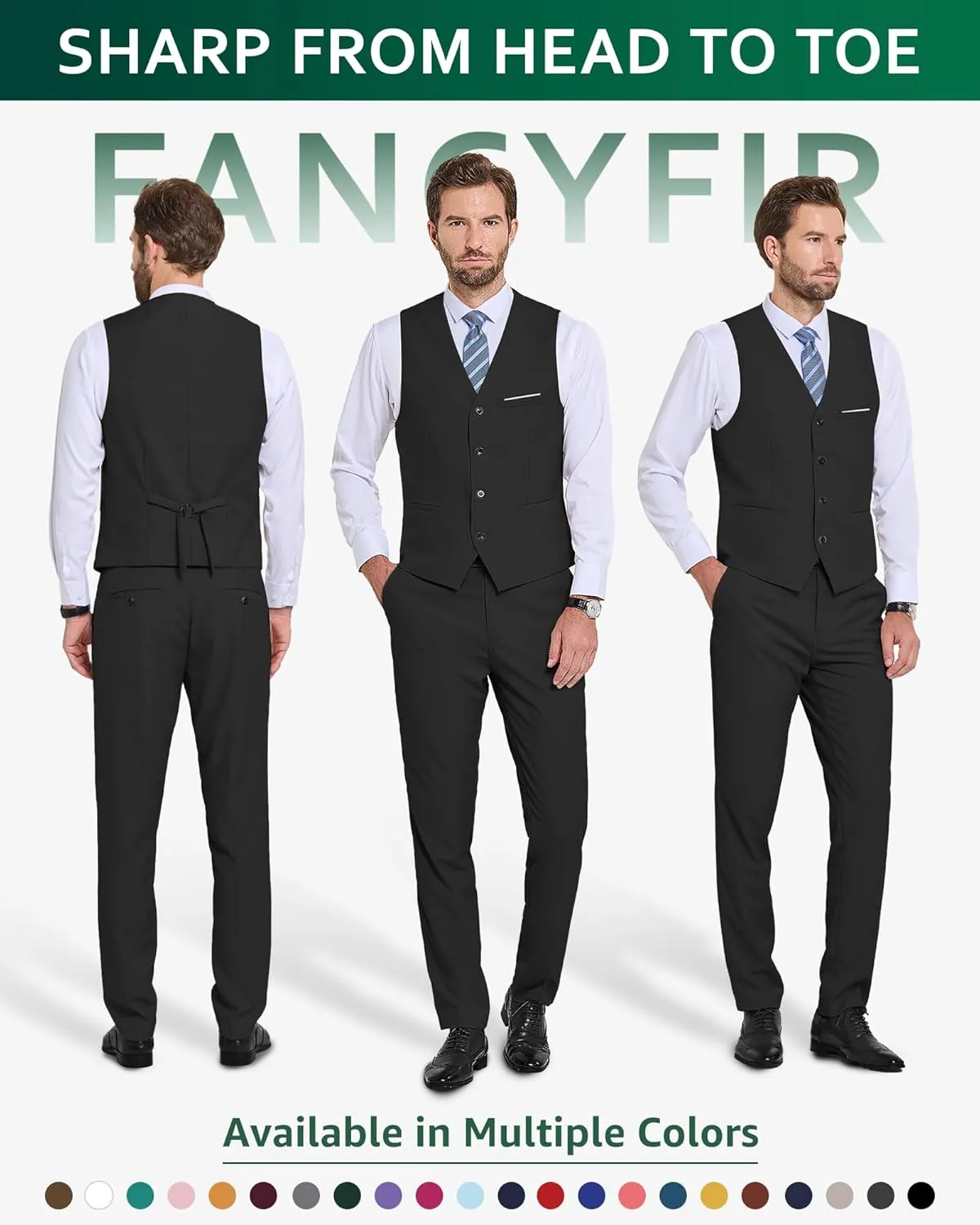 Men's 2-Piece Suit, Vest Pants Set for Men, Casual Waistcoat Trouser with Tie for Prom Wedding Homecoming