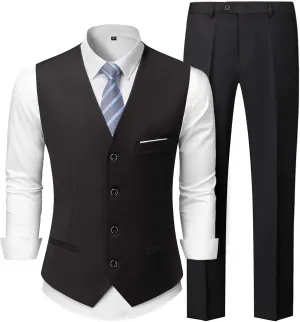 Men's 2-Piece Suit, Vest Pants Set for Men, Casual Waistcoat Trouser with Tie for Prom Wedding Homecoming