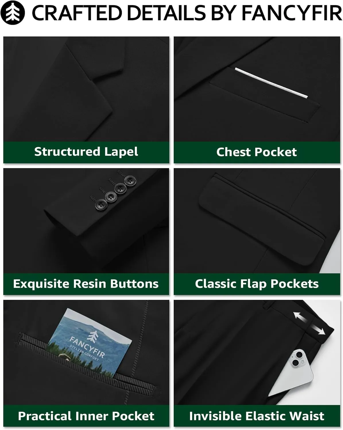 Men's 3 Pieces Slim Fit Suit Set, One Button Solid Jacket Vest Pants for Party, Business, Wedding, Homecoming
