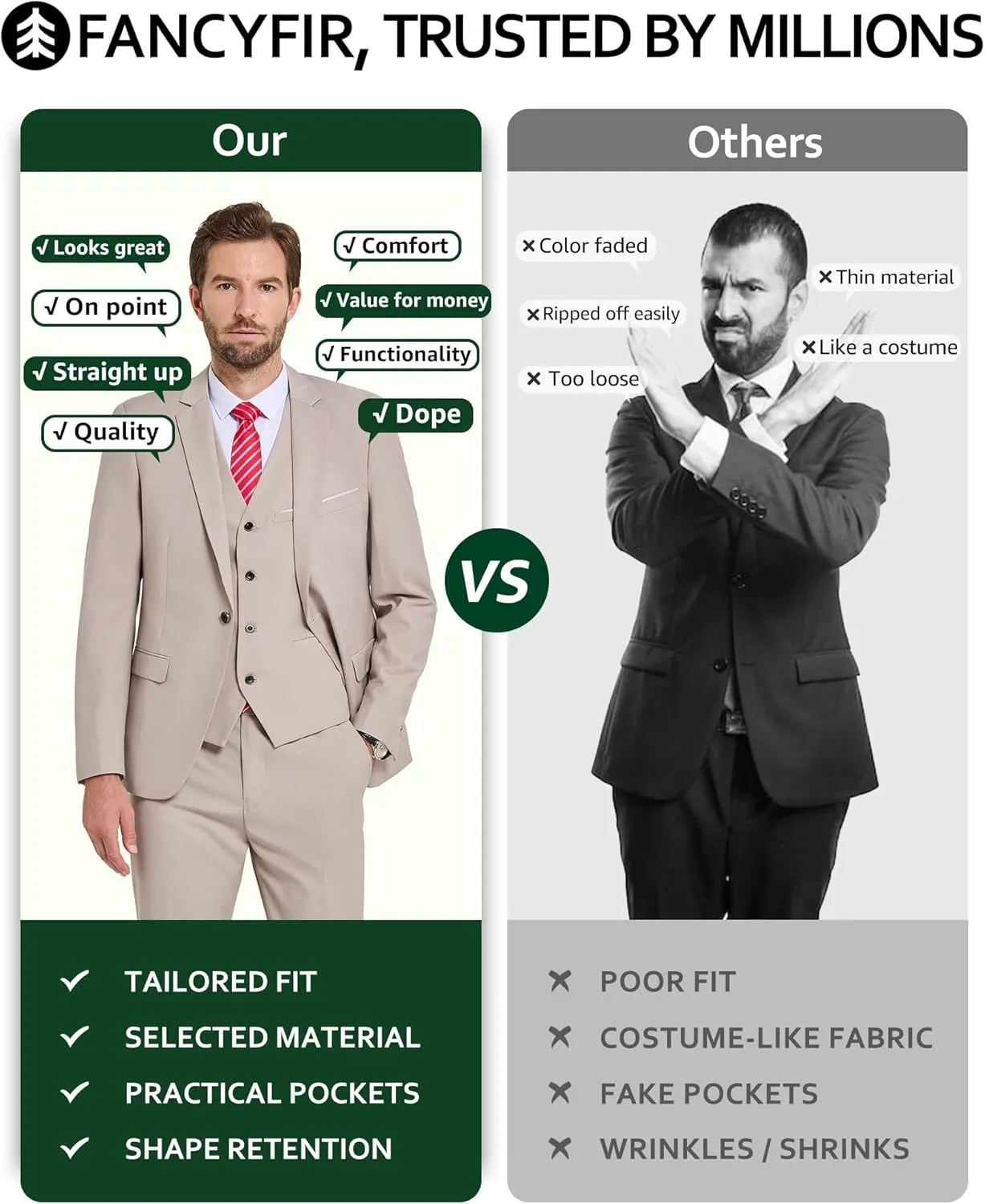 Men's 3 Pieces Slim Fit Suit Set, One Button Solid Jacket Vest Pants for Party, Business, Wedding, Homecoming