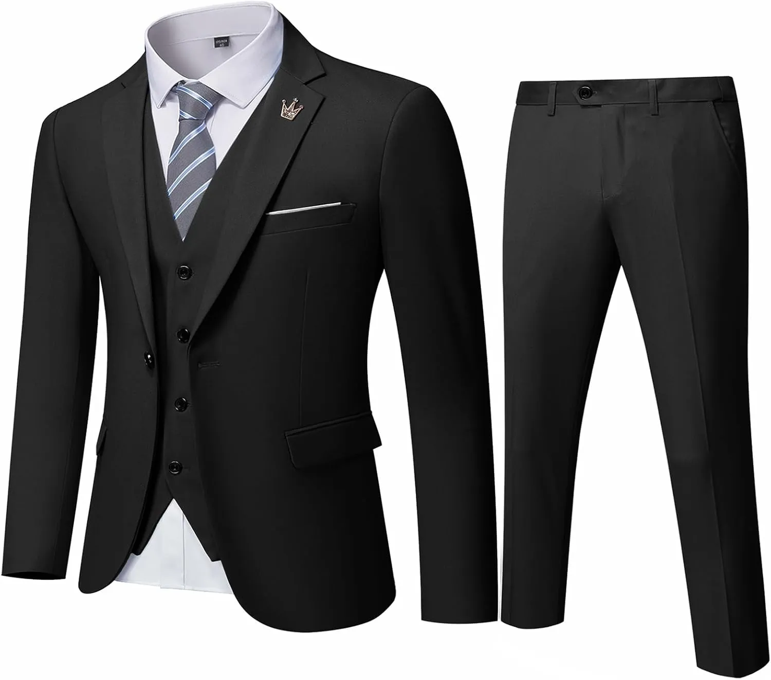 Men's 3 Pieces Slim Fit Suit Set, One Button Solid Jacket Vest Pants for Party, Business, Wedding, Homecoming