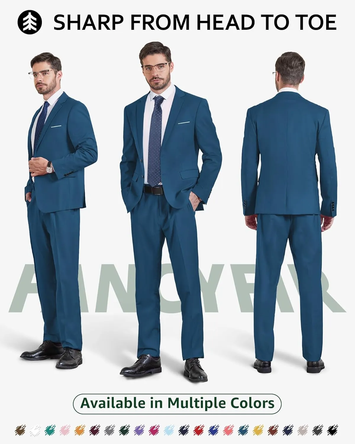 Men's Slim Fit 2 Button 2-Piece Suit Set, Solid Blazer Dress Business Wedding Party Homecoming Jacket Pants