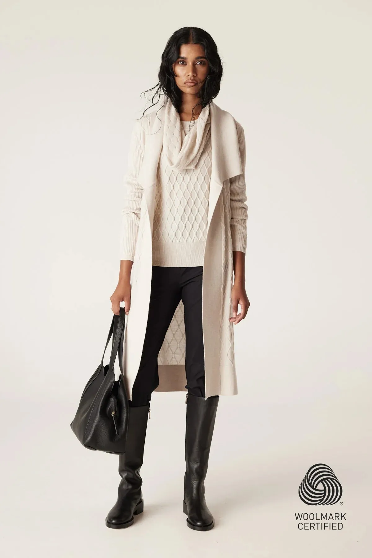 Merino Long Wrap Cardigan | Antique White