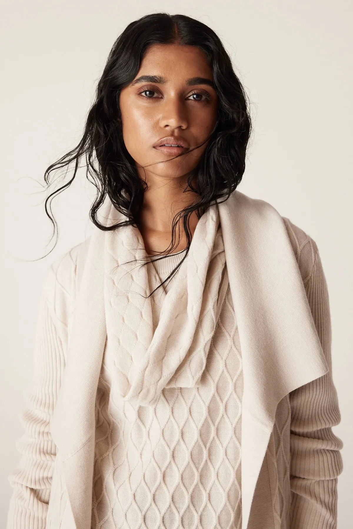 Merino Long Wrap Cardigan | Antique White