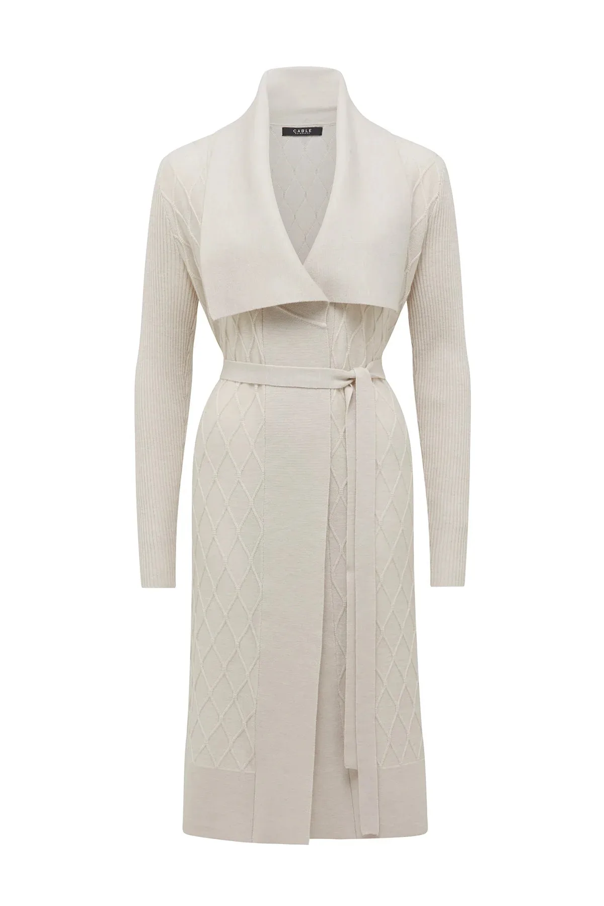 Merino Long Wrap Cardigan | Antique White