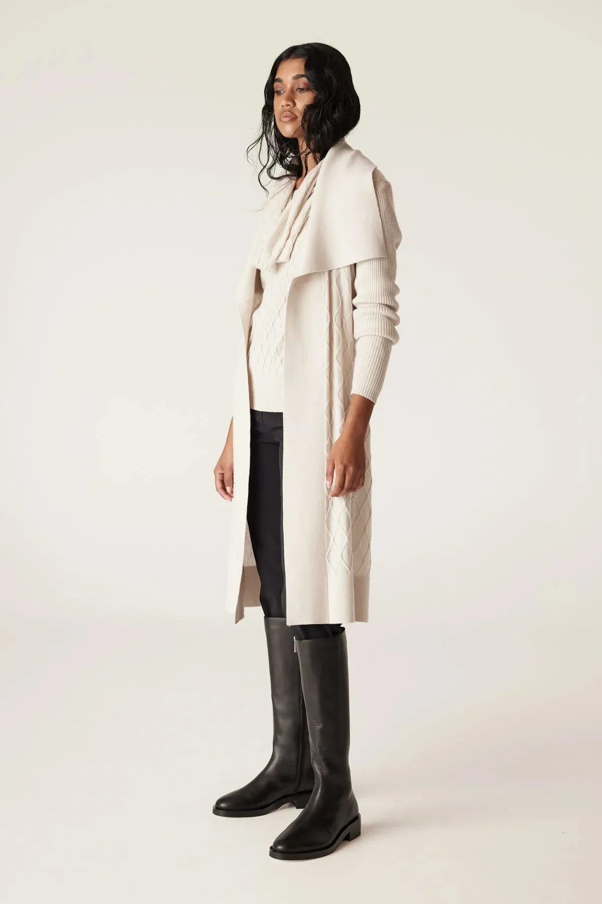 Merino Long Wrap Cardigan | Antique White