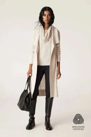 Merino Long Wrap Cardigan | Antique White